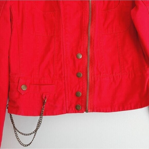 VERO MODA Toga Canvas Moto Bomber Textile Jacket Red Sz M - Picture 4 of 16